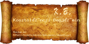Kosztolánczi Benjámin névjegykártya